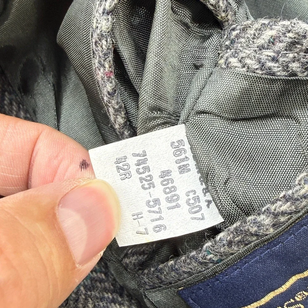 Vintage Levi's Sport Coat Mens 42R Grey Herringbone Tweed Wool Blazer Plaid